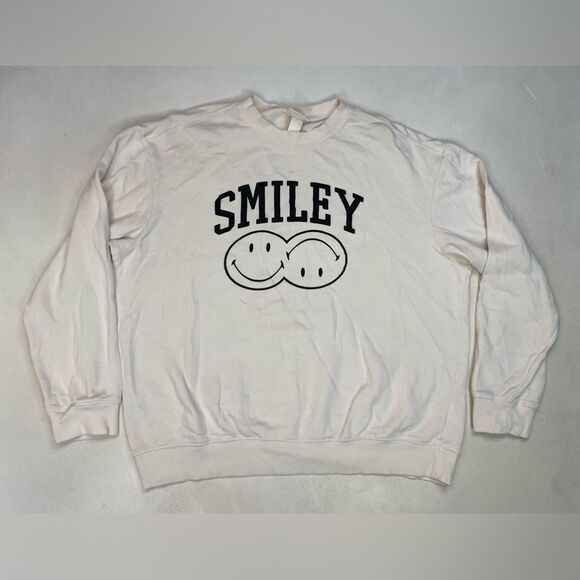 H&M Smiley Graphic Crewneck Swweatshirt Women Large - Picture 1 of 5